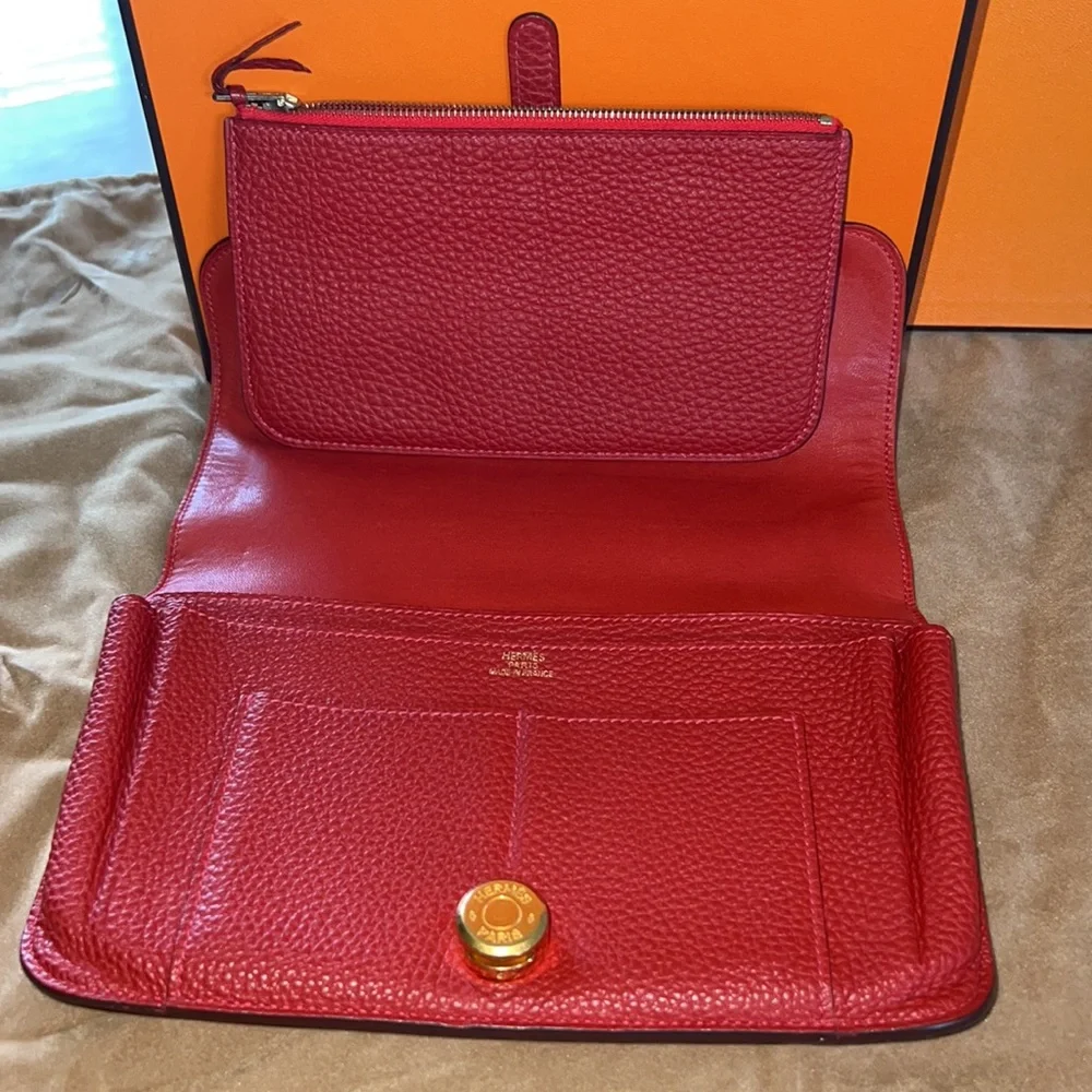 Hermes Dogon Duo Wallet Rouge Leather